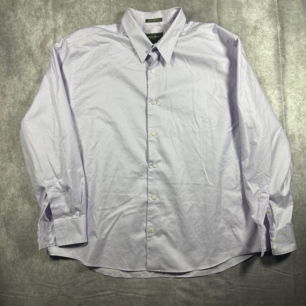 Eddie Bauer Men XXL Light Purple Herringbone Button Down Shirt Wrinkle Resistant